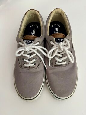 Sperry Memory Foam Canvas Sneakers Taupe Gray Men’s Size 8 Casual Lace Up